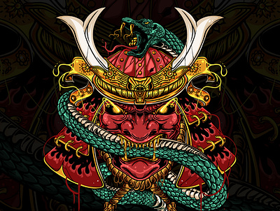 Samurai Snake Gold ( SOLD ) amazing art artist artwork cool illustration japanese japanese art outstanding unique