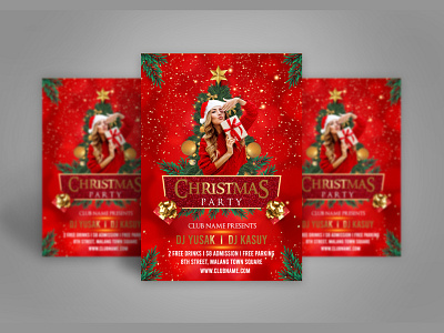 Merry Christmas Party Flyer Design christmas christmas card christmas flyer christmas tree event flyer flyers illustration party flyer print design ui ux