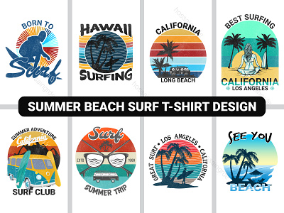 Summer Surfing Beach T shirt Design beach t shirt design fashion illustration print design style summer tshirt tshirtdesign tshirts ui vector