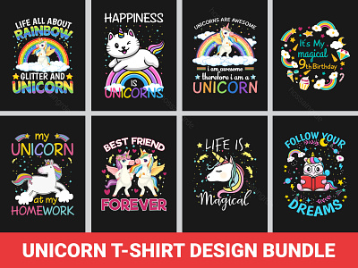Unicorn T-shirt Vector Print Design Bundle