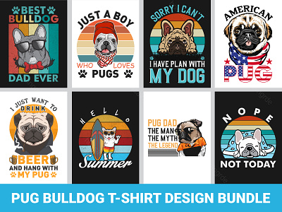 Pug Bulldog T-shirt Bundle fashion print design t shirt t shirt design t shirts typography ui ux vector