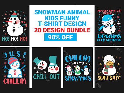 Snowman Animal Kids Funny T-shirt Bundle vectorfile