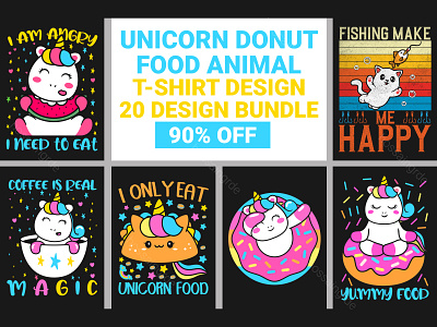 Unicorn Donut Food Animal T-shirt Design Bundle tshirts