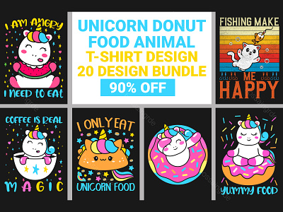 Unicorn Donut Food Animal T-shirt Design Bundle