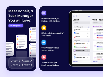 Doneit - App Store Screenshots app store app store screenshots branding design digital design graphic design illustration ios app ios app design mobile app mobile app ui native ios design product design ui ui for mobile uiux