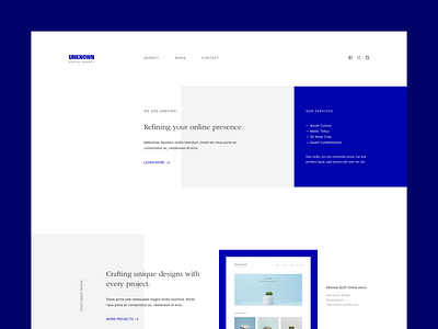 Unknown Digital Agency Design agency clean design digital agency grid landing page layout minimal typography ui whitespace