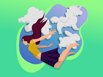 Dreamy clouds animal animation artwork character clouds design flat girl illustration illustrator vector