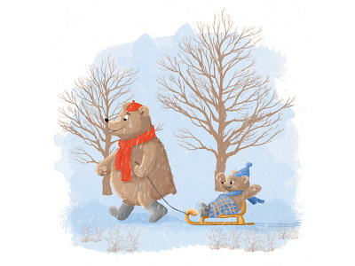 Illustration for children's book. Winter. Bears. bear book illustration snow winter