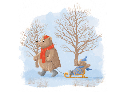 Illustration for children's book. Winter. Bears.