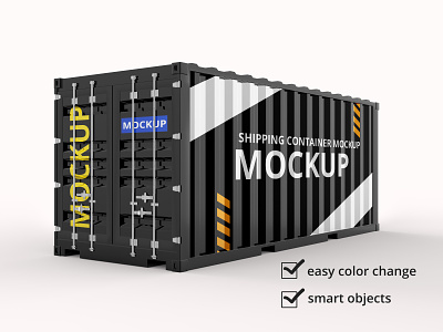 Long Shipping Containers PSD Mockup, Front View – Original Mockups