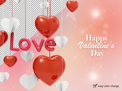 Valentine's day background with hearts and love balloon mockup 3d