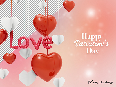 Valentine's day background with hearts and love balloon mockup