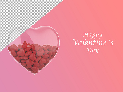 Valentine's day banner consisting of glass hearts 3d