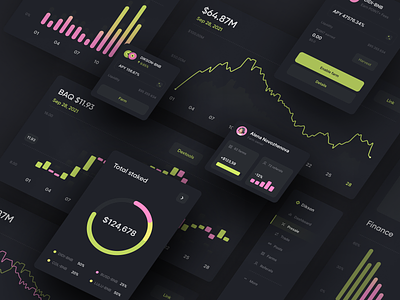 UI Components Design for the crypto project  
(Dark theme)