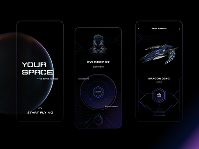 Game interface "Your space" ( Mobile app ) 3d app cryptocurrency dark theme design concept game game interface graphic design illustration ios mobile app nft product design space spaceship star wars ui ui components uidesign uiux