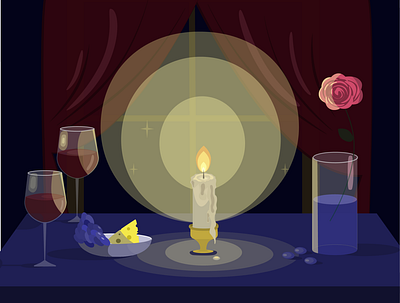 Dinner for two candle design dinner illustration rose vector wine