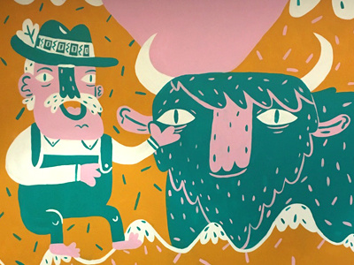 "Yik Yak" HQ Mural art green illustration mural painting pink yikyak