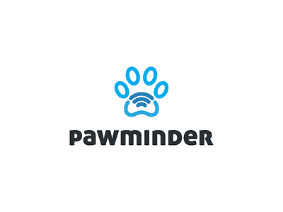 Pawminder logo design animal app app icon cat dog interactive paw pet platform wifi