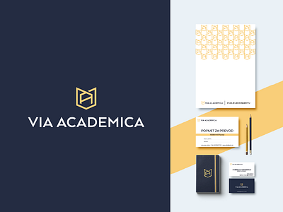 Via Academica Branding book logo branding business card colleges logo design passport school study abroad studying university