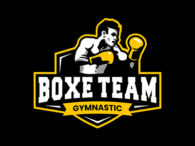 Boxe Team Gymnastic Logo black boxe boxeur boxing fight fighter gym illustration logo yellow