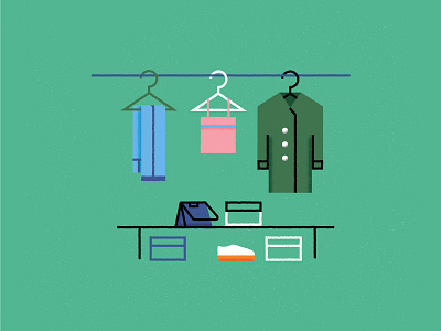 Organize clothes. bag box coat design flat icon illustration jeans shoes texture vector wardrobe