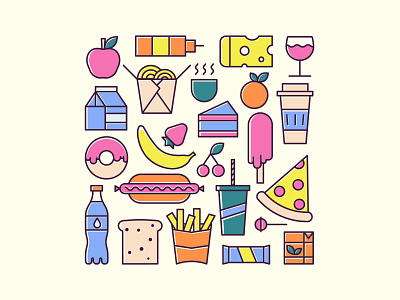 Fastfood 🍟🥤 coffee doughnut food fries icon illustration line pizza vector