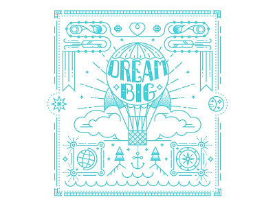 Dream Big! camping compass dream feather graphic illustration line travel vector