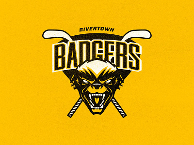 Rivertown Badgers Hockey Logo animal animal logo badge badger branding derek mohr hockey ice hockey identity logo logo design nhl sports yellow