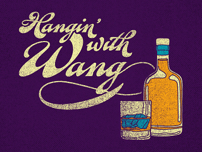 Hangin' With Wang Podcast 01 alcohol branding derek mohr drinking fan script grand rapids graphic design gritty grungy illustration lettering liquor logo podcast purple scotch talk show typography whiskey