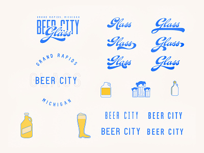 BEER CITY LOGOS badge beer city branding brewery brewery logo derek mohr grand rapids logo logo design michigan script lettering typography