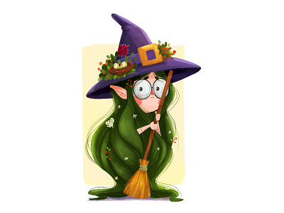 Herbalusia drawing green illustration for children witch