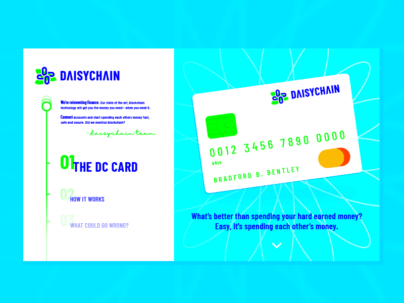 Daisychain Kickstarter Page blockchain creditcard finance kickstarter mongodb product tech
