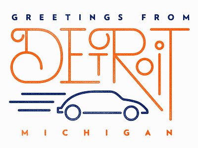 Detroit, Michigan - Postcard detroit hand drawn michigan postcard texture typography