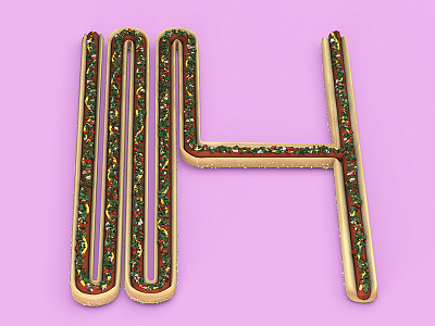 H is for Hotdog 3d font design hotdog illustration miami typography vice