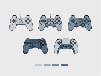 Playstation controllers generations art chromatic design flat illustration illustrator minimal model ui vector