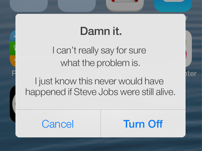 iOS 7 Error Message ios jobs parody steve