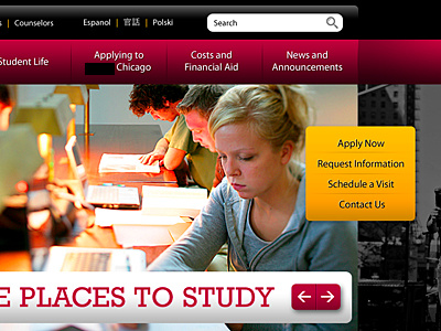 Undergrad Landing Page, Local University black higher education landing page red typography white