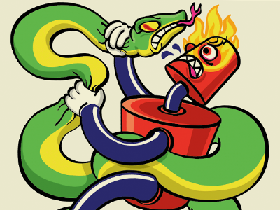 Snake vs. Robot cartoon illustration robot snake