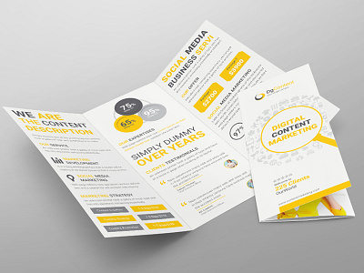 Content Marketing Tri-fold Brochure agency bifold brochure business trifold catalog company content content marketing corporate trifold digital trifold e commerce minimalist mockup promotion social media tri fold trifold trifold brochure yellow