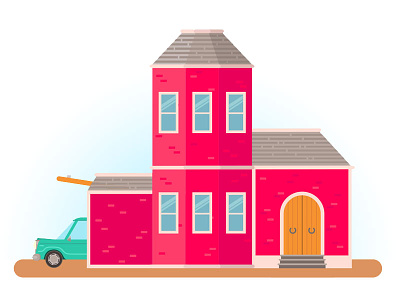 One House car flat garage house illustration