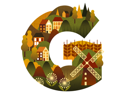 Grass in Georgia? windmill identity icon drawing graphic design type forest trees autumn farm typography travel design vector illustration