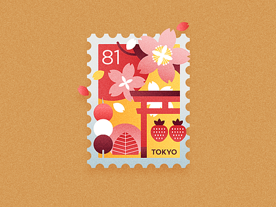 Travel Stamp - Spring in Japan cherry blossom design graphic design icon illustration japan mochi sakura spring strawberry tokyo travel vector