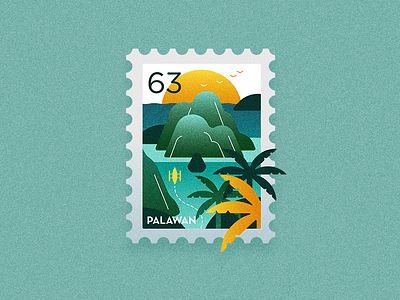 Travel Stamp - Paradise in The Philippines beach coconut coron design drawing el nido graphic design icon illustration island palawan philippines sea summer travel vector