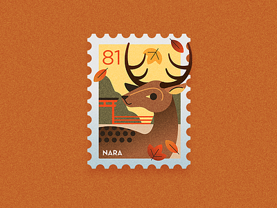 Travel Stamp - Autumn in Japan autumn deer deer illustration deer logo fall graphic design icon identity illustration japan logo logo design nara orange travel vector