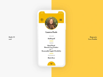 DAILY UI 006 daily ui daily ui 006 dailyui design harry potter harrypotter hufflepuff ui user profile ux vector web xd