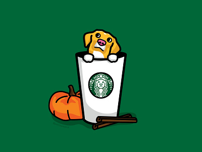 PSL Season autumn cinnamon coffee design dog dog illustration fall halloween illustration latte macy minimal pet psl pumpkin pumpkin spice starbucks vector yellow lab