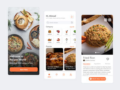 Recipes Mobile App app branding buy design flat food graphic design minimal mobile mobile app restaurant services ui user interface ux vector