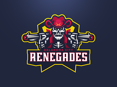 Oklahoma City Renegades Primary bandit brand branding cowboy design esports football gunslinger logo mascot matthew doyle okc renegades skeleton skull sport sport logo sports team vector