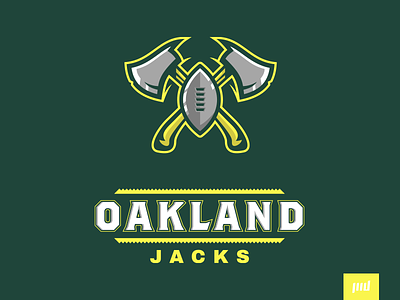 Oakland Jacks Full Branding axe esports logo football hatchet illustration iron jacks logo logo design lumber lumberjacks mascot oakland saw sport logo sports steel tree vector wood