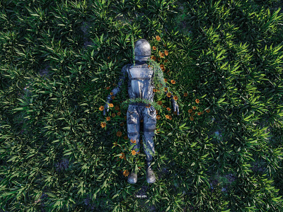Lost in jungle💀- 3d Artwork Blender 3d 3dart artwork astronaut blender design fantasy jungle